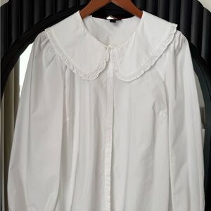 J. Crew Crisp White Blouse with Ruffle Detail